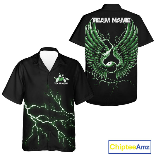 Custom Green Lightning Bowling Ball With Wings Bowling Men And Women Team Shirt, Bowling Jerseys IPHW10730