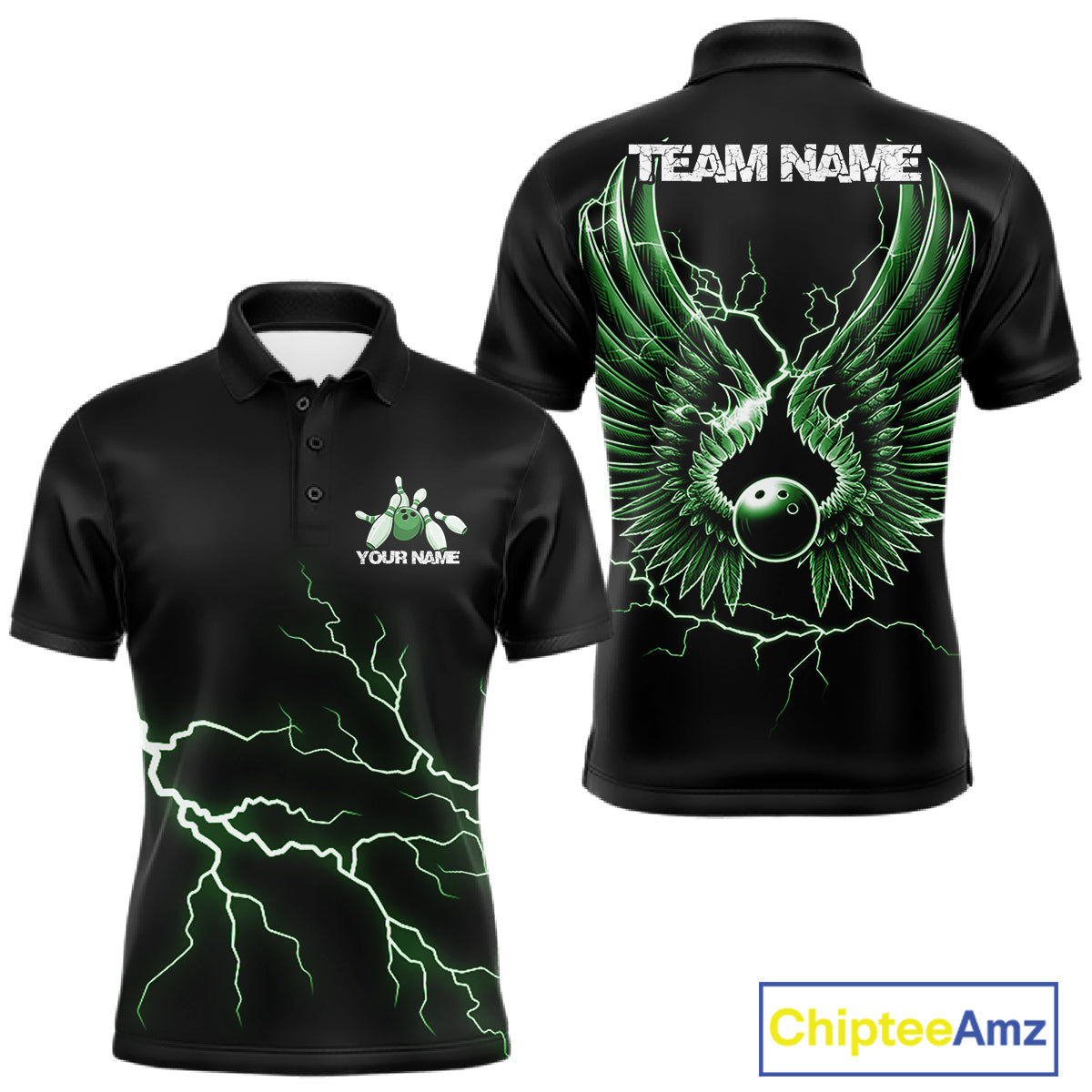 Custom Green Lightning Bowling Ball With Wings Bowling Men Team Shirt, Bowling Jerseys IPHW10730