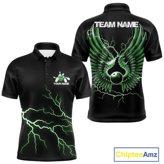 Custom Green Lightning Bowling Ball With Wings Bowling Men Team Shirt, Bowling Jerseys IPHW10730