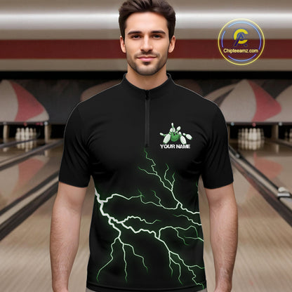 Custom Green Lightning Bowling Ball With Wings Bowling Men Team Shirt, Bowling Jerseys IPHW10730