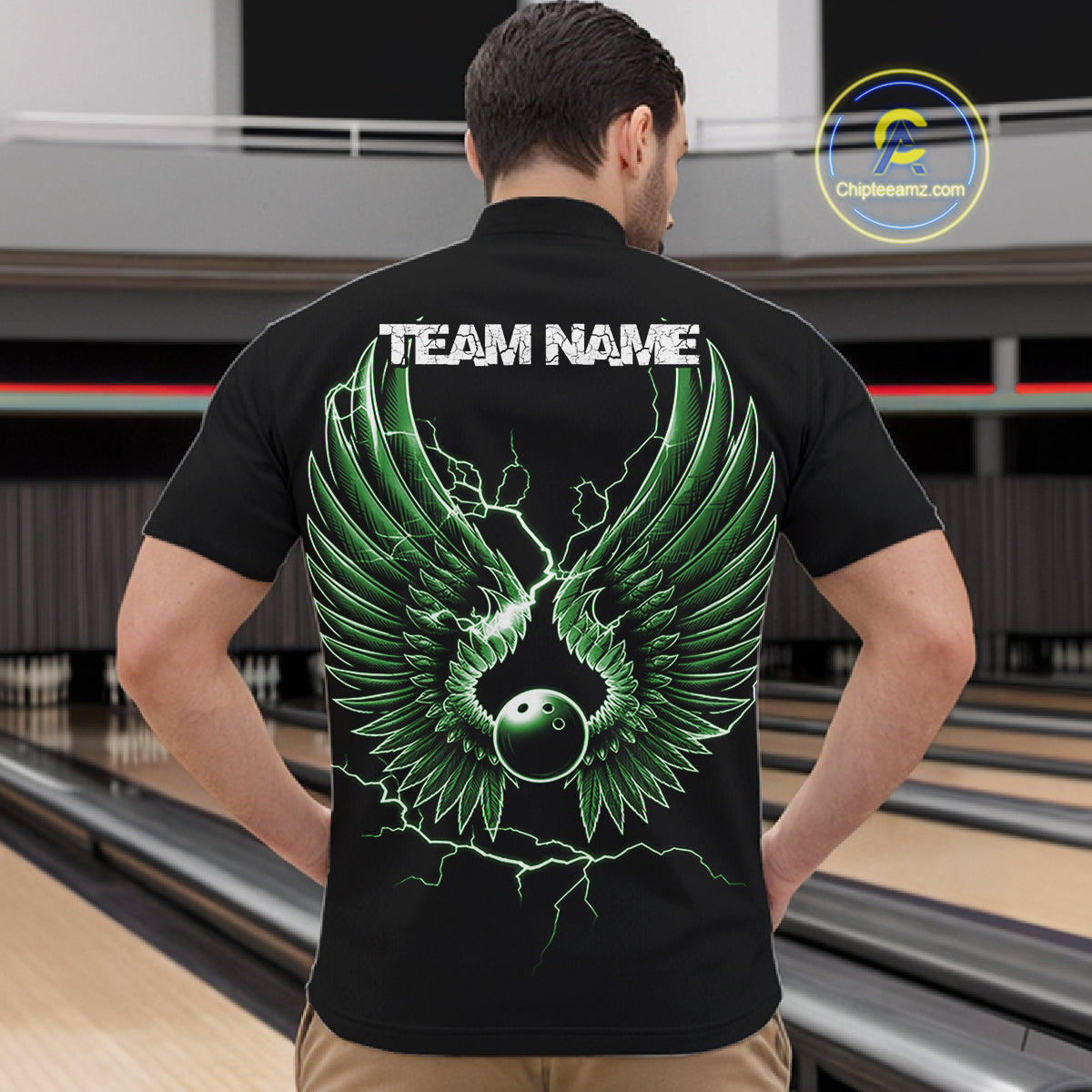 Custom Green Lightning Bowling Ball With Wings Bowling Men Team Shirt, Bowling Jerseys IPHW10730