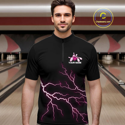 Custom Pink Lightning Bowling Ball With Wings Bowling Men Team Shirt, Bowling Jerseys IPHW10731