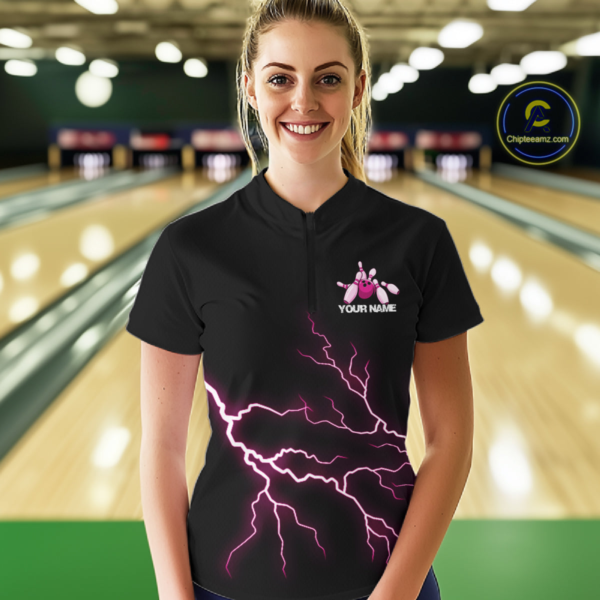 Custom Pink Lightning Bowling Ball With Wings Bowling Women Team Shirt, Bowling Jerseys IPHW10731