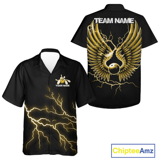 Custom Yellow Lightning Bowling Ball With Wings Bowling Men And Women Team Shirt, Bowling Jerseys IPHW10732