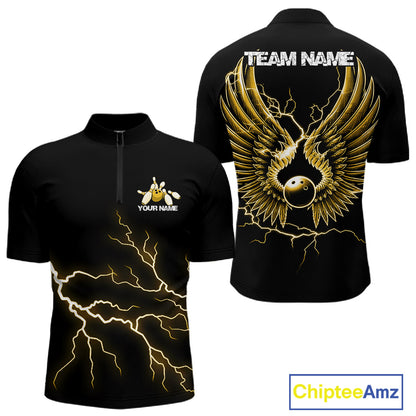 Custom Yellow Lightning Bowling Ball With Wings Bowling Men Team Shirt, Bowling Jerseys IPHW10732