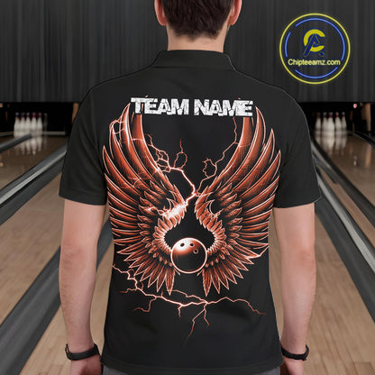 Custom Orange Lightning Bowling Ball With Wings Bowling Men Team Shirt, Bowling Jerseys IPHW10733