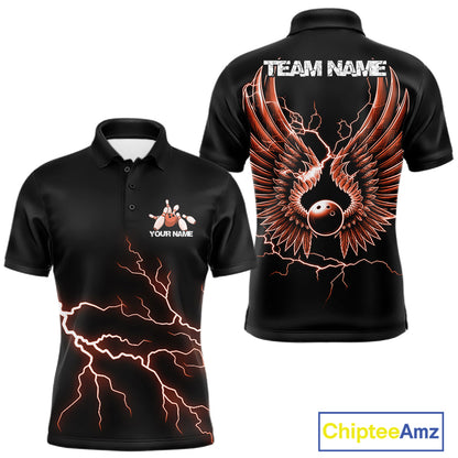 Custom Orange Lightning Bowling Ball With Wings Bowling Men Team Shirt, Bowling Jerseys IPHW10733
