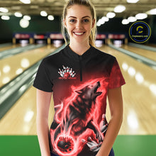 Load image into Gallery viewer, Red Flame Wolf Custom Bowling Team Shirt For Women, Fire Wolf Bowling Jerseys IPHW10735