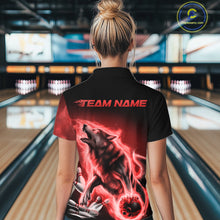 Load image into Gallery viewer, Red Flame Wolf Custom Bowling Team Shirt For Women, Fire Wolf Bowling Jerseys IPHW10735