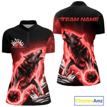 Load image into Gallery viewer, Red Flame Wolf Custom Bowling Team Shirt For Women, Fire Wolf Bowling Jerseys IPHW10735
