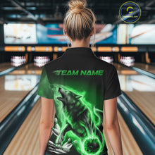 Load image into Gallery viewer, Green Flame Wolf Custom Bowling Team Shirt For Women, Fire Wolf Bowling Jerseys IPHW10736