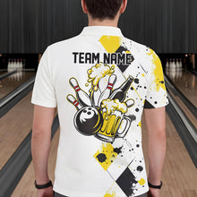 Load image into Gallery viewer, Yellow Argyle Pattern Custom Funny Bowling And Beer Team Polo Shirts For Men IPHW8889