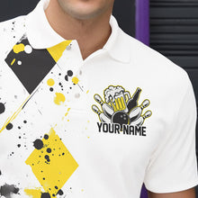 Load image into Gallery viewer, Yellow Argyle Pattern Custom Funny Bowling And Beer Team Polo Shirts For Men IPHW8889