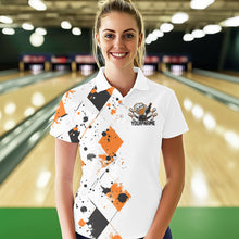 Load image into Gallery viewer, Orange Argyle Pattern Custom Funny Bowling And Beer Team Polo Shirts For Women IPHW8890
