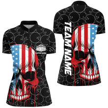 Load image into Gallery viewer, US Flag Skull Bowling Shirts For Women, Personalized Patriotic Bowling Jerseys IPHW5238