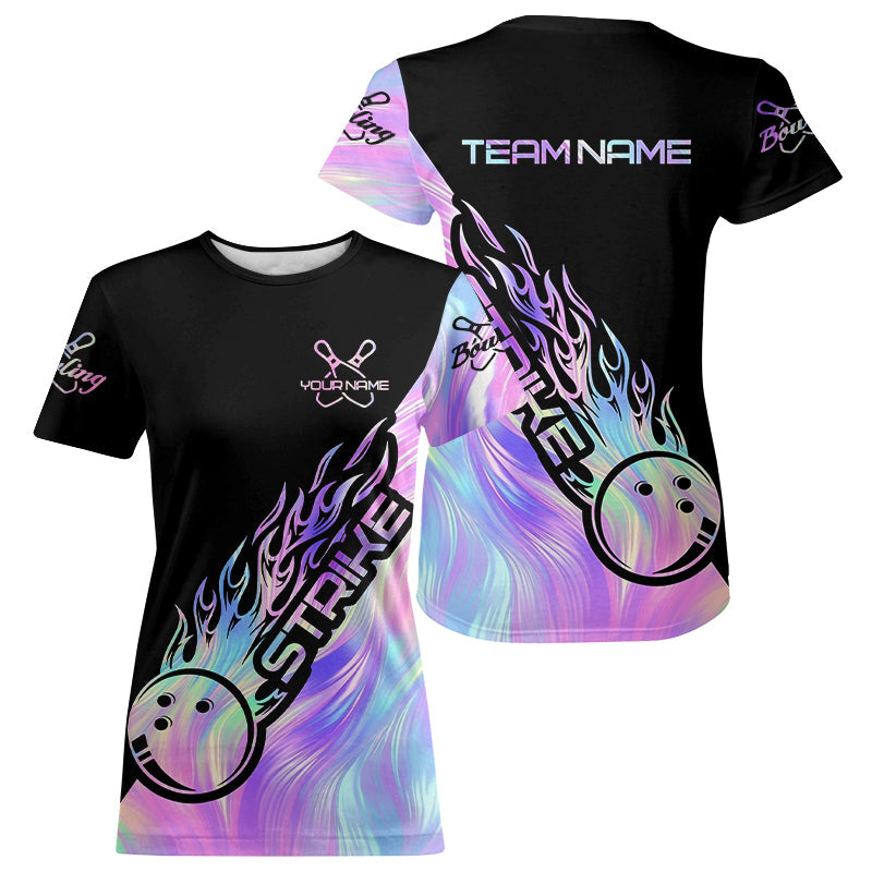 Strike Bowling T-Shirts For Women, Custom Hologram Bowling Team Bowler Outfit IPHW5242