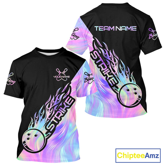 Strike Bowling T-Shirts For Men, Custom Hologram Bowling Team Bowler Outfit IPHW5242