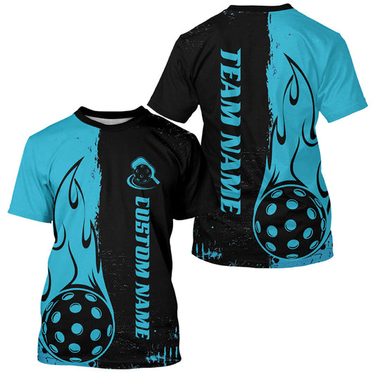 Black And Blue Custom Flame Pickleball T-Shirts For Men, Pickleball Team Shirt Pickleball Outfit IPHW7456