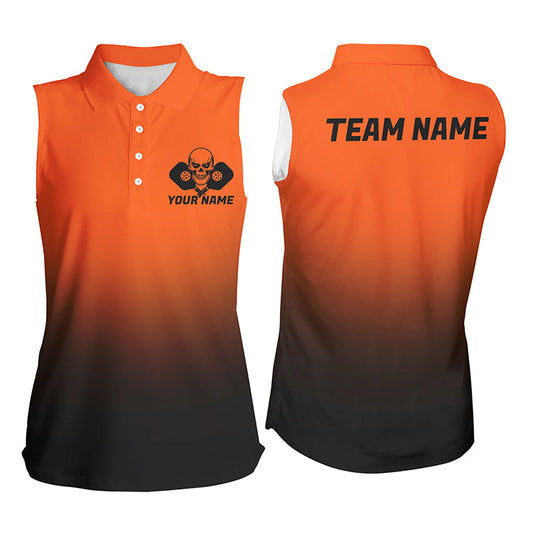 Black And Orange Custom Skull Pickleball Shirts For Women, Halloween Pickleball Team Outfit IPHW7461