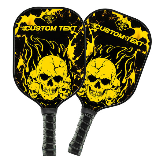 Black And Yellow Flame Skull Custom Pickleball Paddle, Halloween Pickleball Paddles Gifts IPHW7464