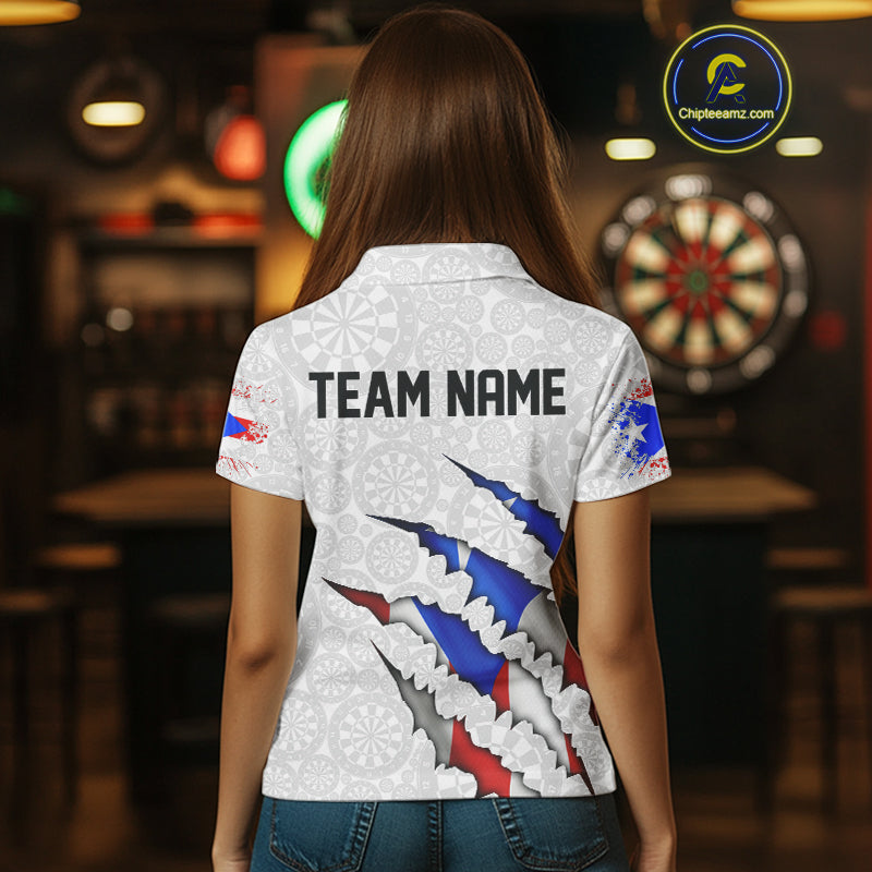 Custom Puerto Rico Flag Dart Team Polo Shirt For Women, Puerto Rico Dart Jerseys IPHW10021