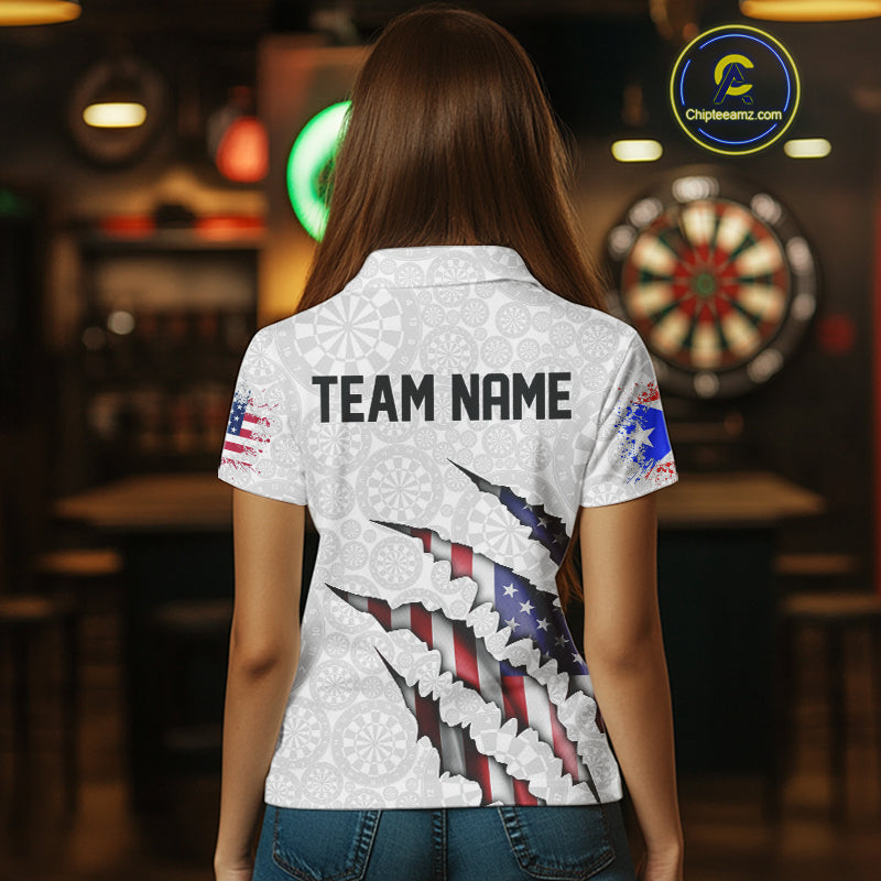 Custom Puerto Rico American Flag Dart Team Polo Shirt For Women, Patriotic Dart Jerseys IPHW10022