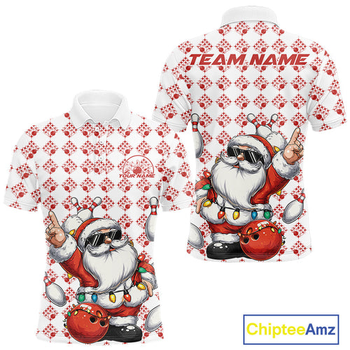 Custom Funny Santa Claus Christmas Bowling Men Polo Shirts, Xmas Bowling Team Shirt IPHW10111
