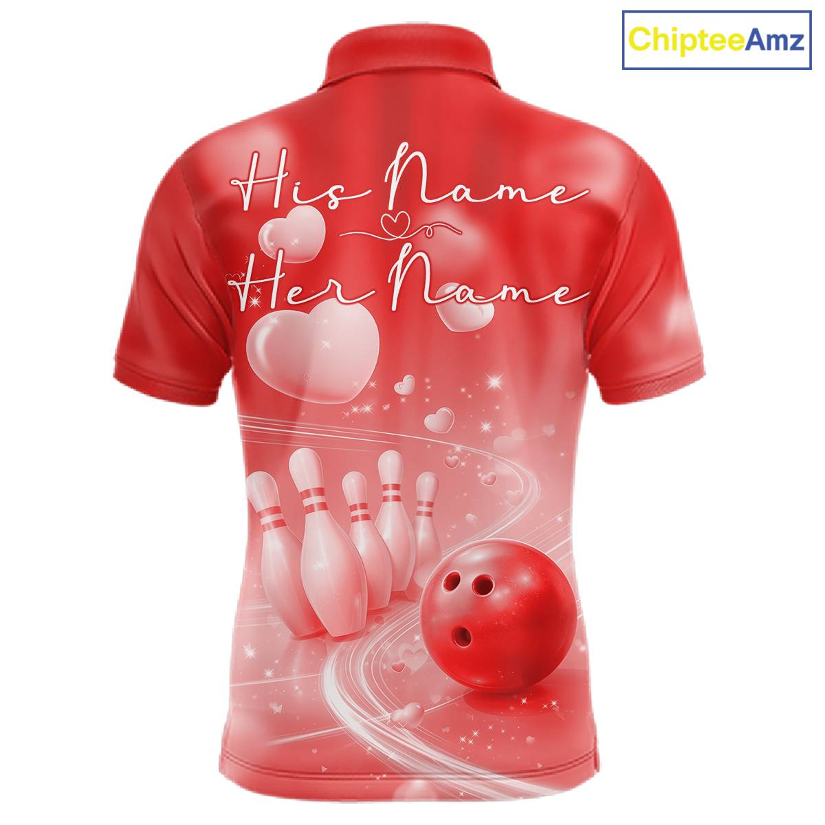 Custom Red Valentine Bowling Couple Shirts, Red Heart Theme Bowling Jerseys With His Name And Her Name IPHW10465