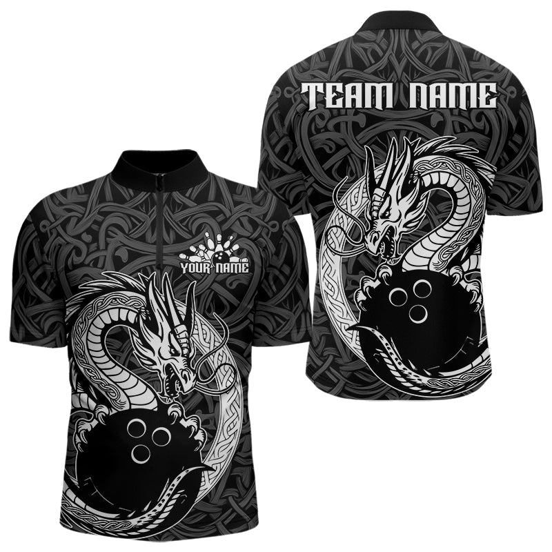 Custom Viking Dragon Bowling Quarter-Zip Team Shirts For Men, Celtic Bowling Shirt IPHW8584
