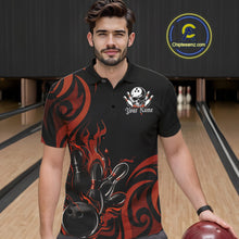 Load image into Gallery viewer, Custom Black And Orange Tribal Flame Bowling Men Shirt, Bowling League Shirt Team Jerseys IPHW10738