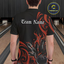 Load image into Gallery viewer, Custom Black And Orange Tribal Flame Bowling Men Shirt, Bowling League Shirt Team Jerseys IPHW10738