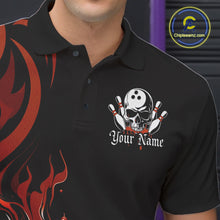 Load image into Gallery viewer, Custom Black And Orange Tribal Flame Bowling Men Shirt, Bowling League Shirt Team Jerseys IPHW10738