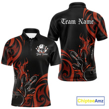 Load image into Gallery viewer, Custom Black And Orange Tribal Flame Bowling Men Shirt, Bowling League Shirt Team Jerseys IPHW10738