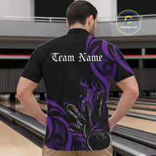 Load image into Gallery viewer, Custom Black And Purple Tribal Flame Bowling Men Shirt, Bowling League Shirt Team Jerseys IPHW10741