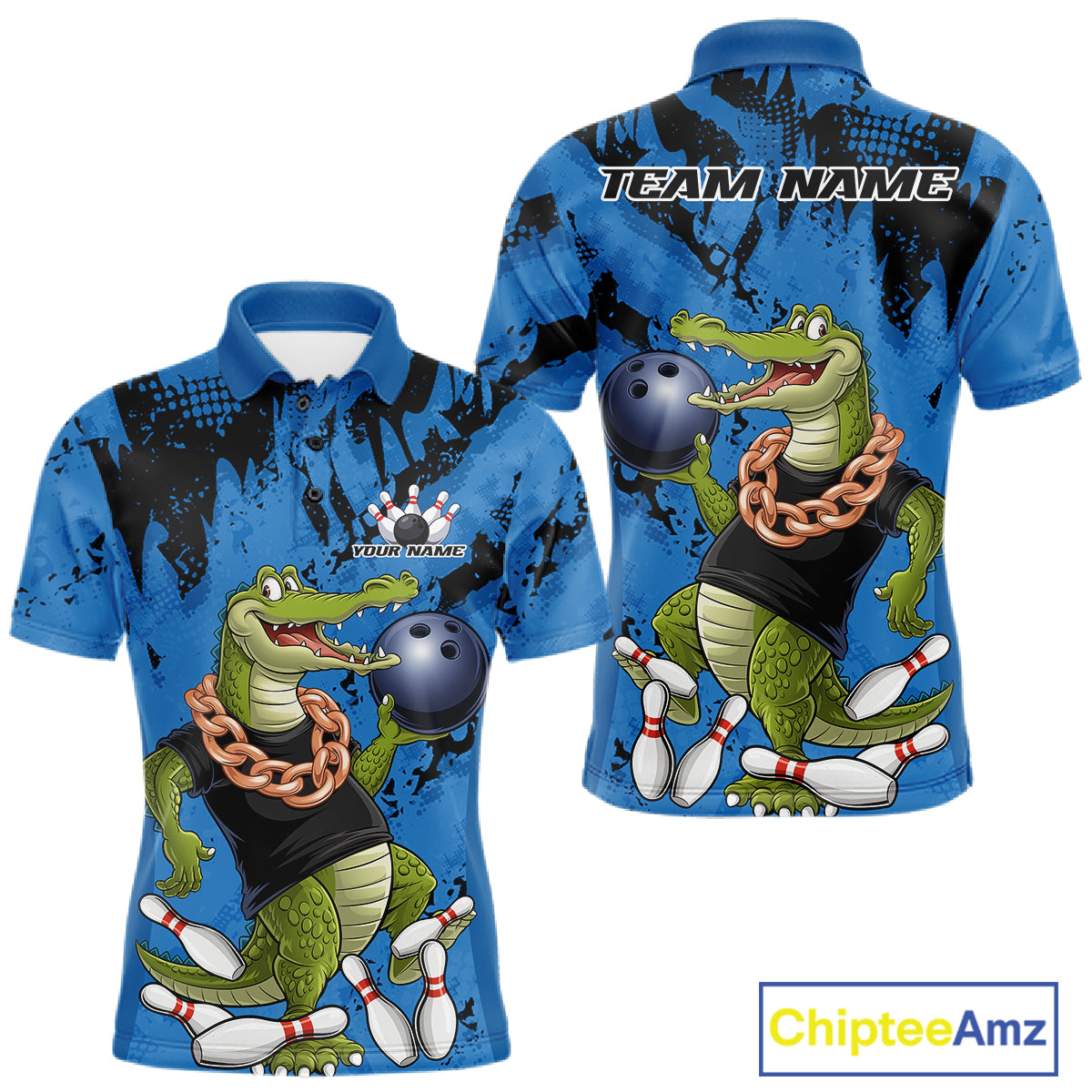 Blue Custom Funny Alligator Bowling Men Polo Shirt, Bowling Team Jerseys Bowler Outfit IPHW10773