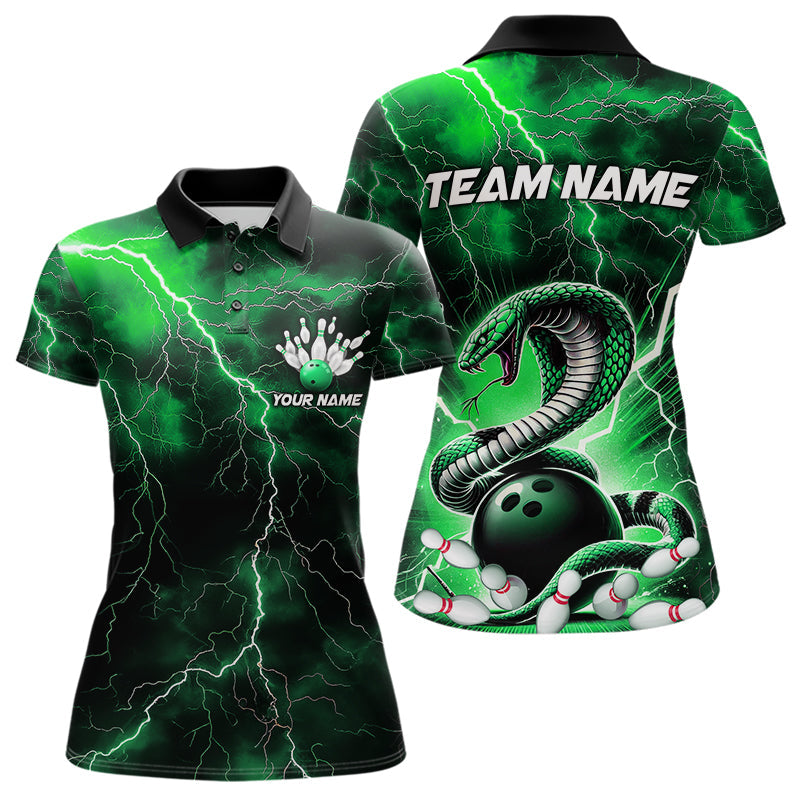 Green Thunder Lightning Custom Cobra Snake Bowling Polo Shirt For Women, Bowling Team Shirt IPHW8896