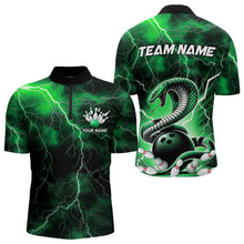Load image into Gallery viewer, Green Thunder Lightning Custom Cobra Snake Bowling Quarter-Zip Shirts For Men, Bowling Team Shirt IPHW8896