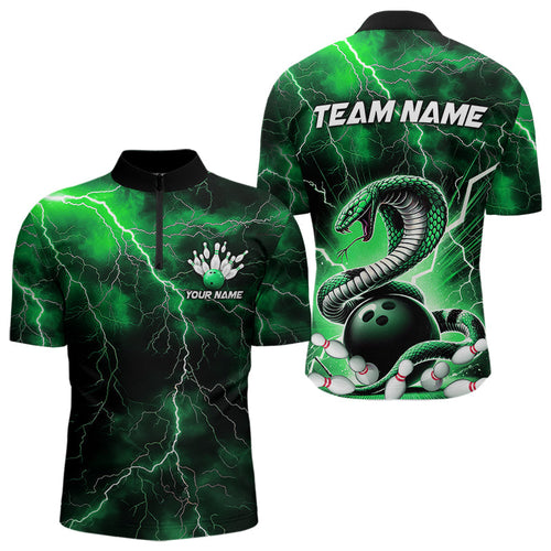 Green Thunder Lightning Custom Cobra Snake Bowling Quarter-Zip Shirts For Men, Bowling Team Shirt IPHW8896