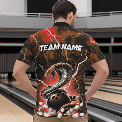 Orange Thunder Lightning Custom Cobra Snake Bowling Quarter-Zip Shirts For Men, Bowling Team Shirt IPHW8897