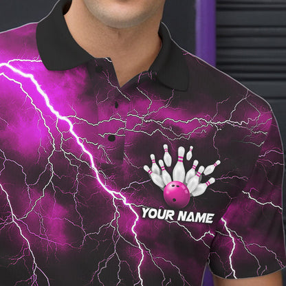 Pink Thunder Lightning Custom Cobra Snake Bowling Polo Shirts For Men, Bowling Team Shirt IPHW8899