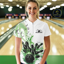 Load image into Gallery viewer, Custom Green Music Flame Bowling Women Shirt, Bowling League Shirt Bowler Jerseys IPHW10996
