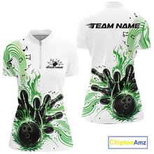 Load image into Gallery viewer, Custom Green Music Flame Bowling Women Shirt, Bowling League Shirt Bowler Jerseys IPHW10996