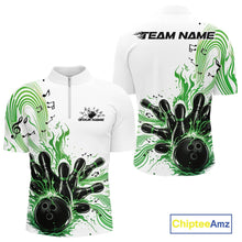 Load image into Gallery viewer, Custom Green Music Flame Bowling Men Quarter-Zip Shirt, Bowling League Shirt Bowler Jerseys IPHW10996