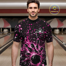 Load image into Gallery viewer, Custom Pink Splatter Music Flame Bowling Men Quarter-Zip Shirt, Music Bowling Jerseys IPHW11005