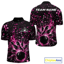 Load image into Gallery viewer, Custom Pink Splatter Music Flame Bowling Men Quarter-Zip Shirt, Music Bowling Jerseys IPHW11005