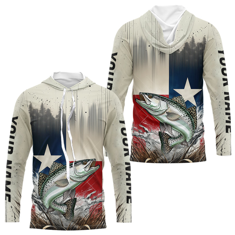 Custom Texas Flag Spekcled Trout Long Sleeve Hooded Tournament Fishing Shirt IPHW9352