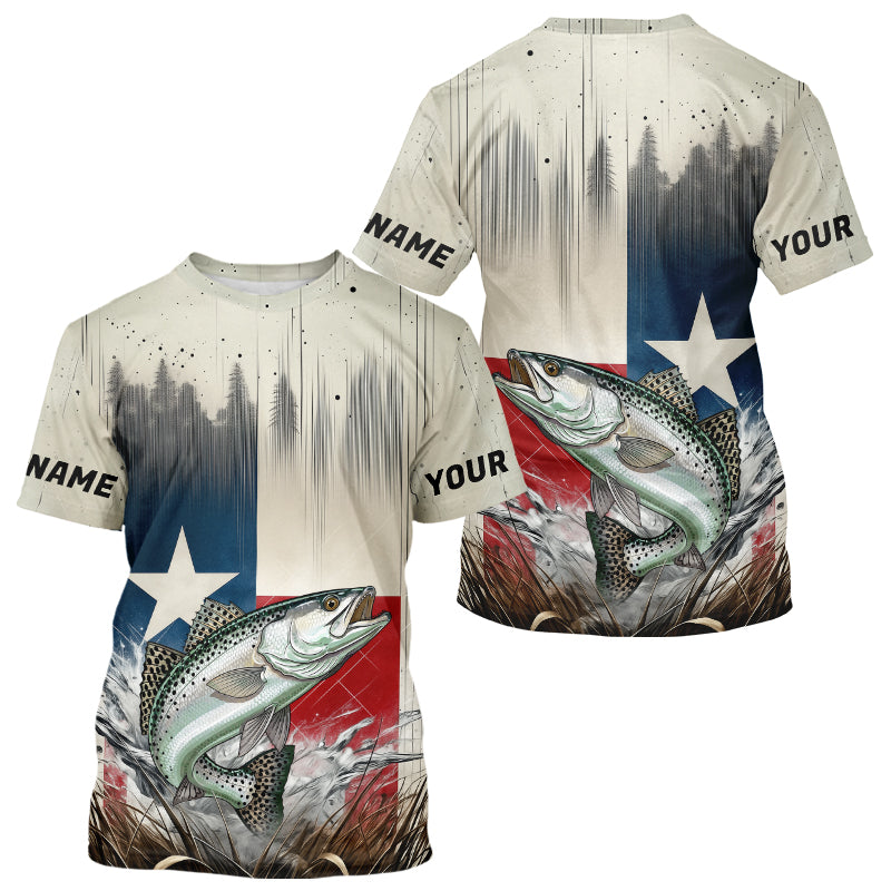 Custom Texas Flag Spekcled Trout Tournament Fishing T-Shirt IPHW9352