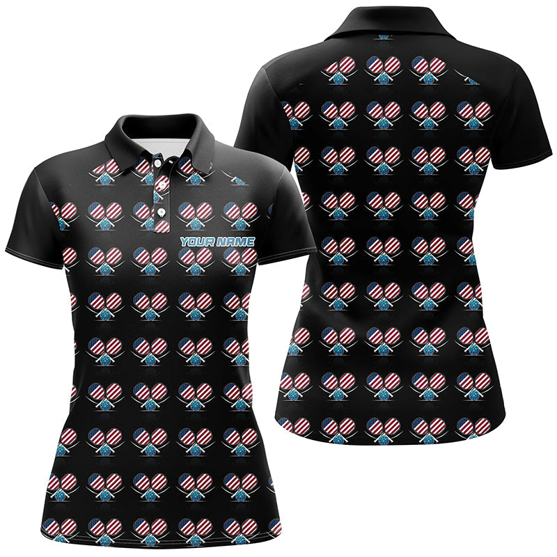 Personalized American Flag Pickleball Polo Shirts, Patriotic Pickleball Jerseys For Women IPHW6941