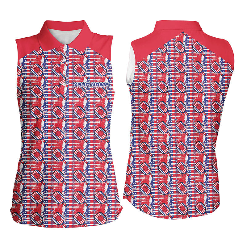 Custom American Flag Pickleball Polo Shirts, Patriotic Pickleball Jerseys For Women IPHW6942
