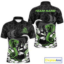 Load image into Gallery viewer, Custom Black And Green Cobra Snake Bowling Polo Shirts For Men, Cobra Bowling Team Shirt IPHW9701